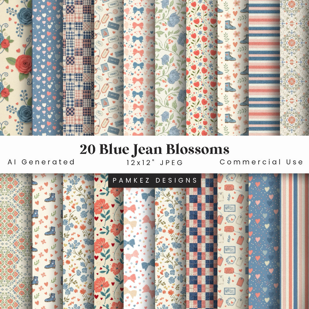 AI Blue Jean Blossoms Papers Bundle (image for) AI Blue Jean Blossoms Papers Bundle